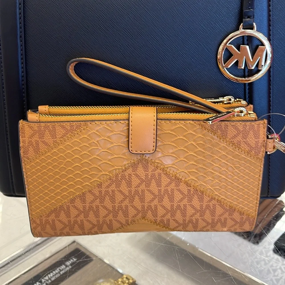 MICHAEL KORS JST LG DOUBLE ZIP WRISTLET WALLET PHONE HOLDER Cider Multi NWT